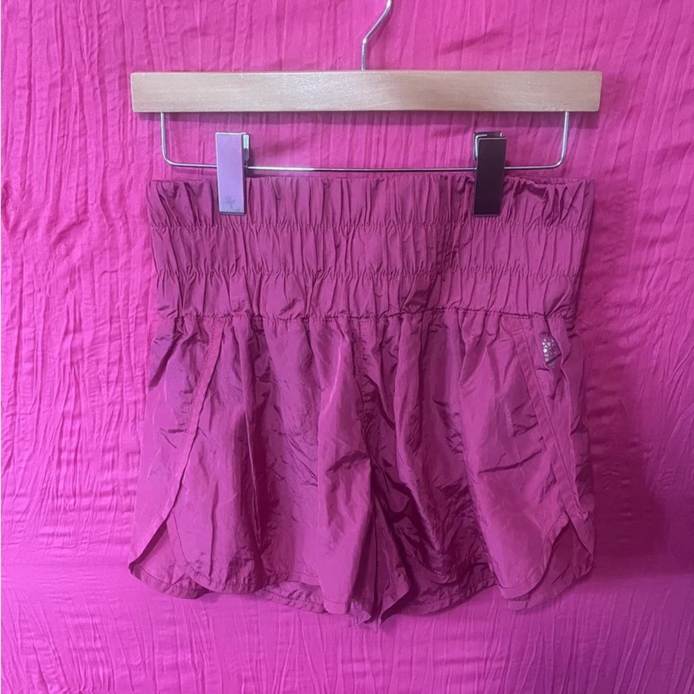 Free People Magenta Smocked-Waist Athletic Shorts